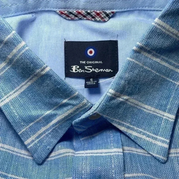 Ben Sherman blue and white linen blend short sleeve button down shirt sz S - Picture 2 of 6